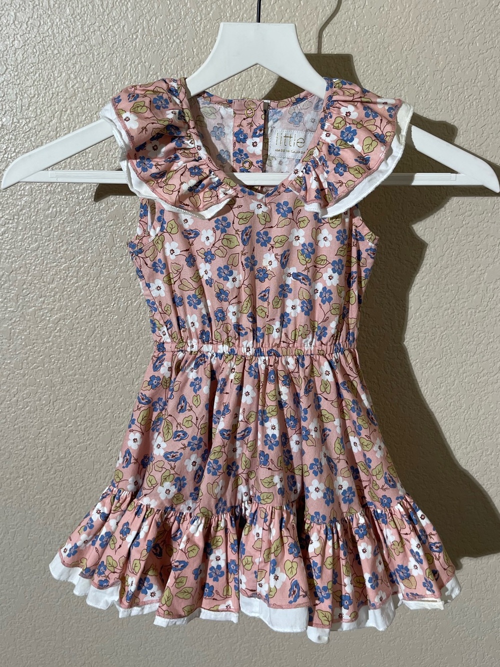 Little Minis Little Girls' Pink Floral Ruffle Collar Dress